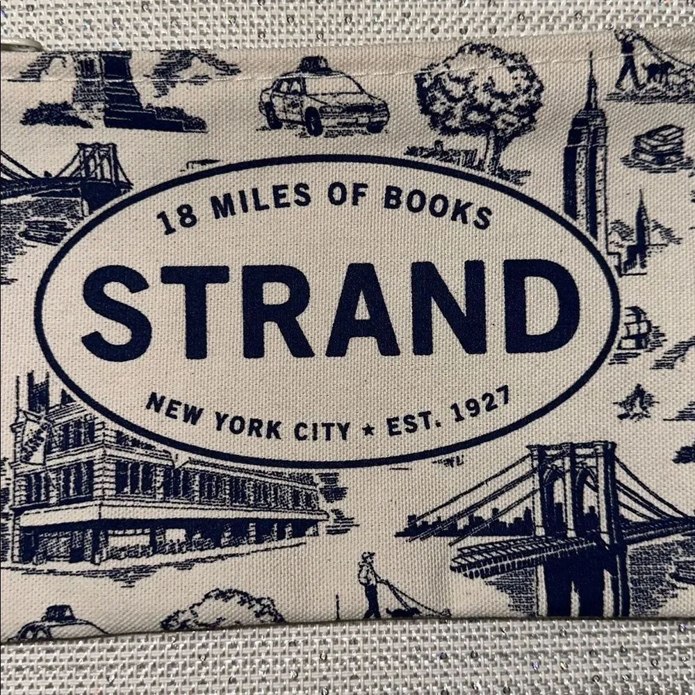 Strand Books Ivory Navy Canvas Toile NY City Print Essential Pencil Travel Case